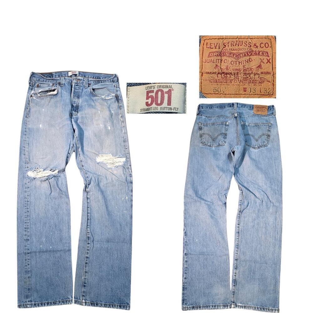 Y2K Thrashed Levi 501xx Denim Jeans (34x30)